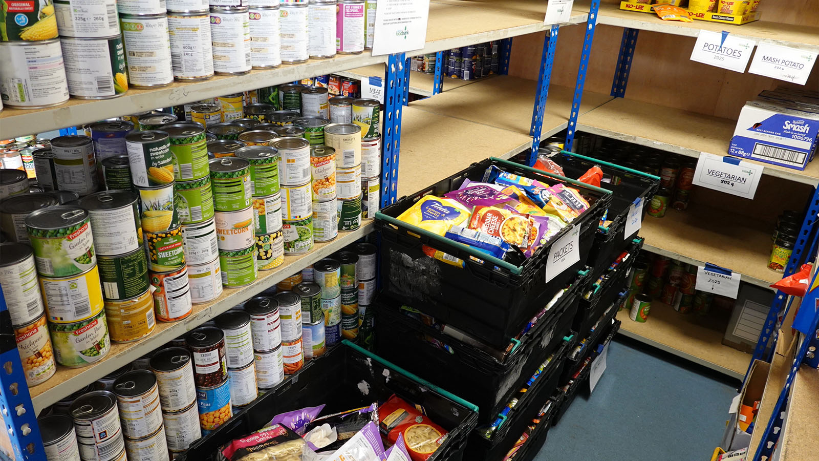 Shelves of food donated by the Freemasons'
