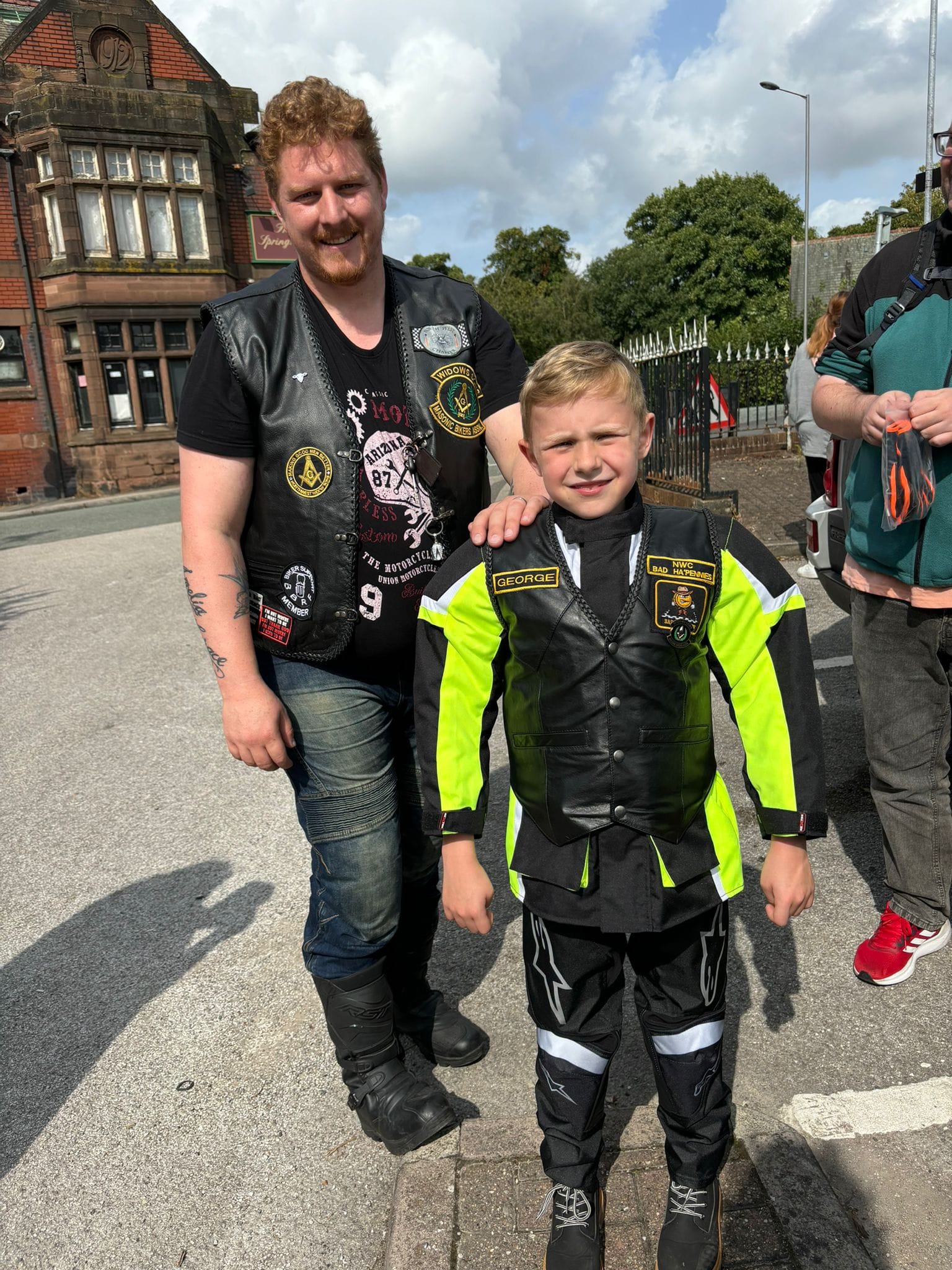 on Sunday, 18th August, George was escorted by 25 Masonic Bikers to Alder Hey, where the club presented him with his own personalised biker Cut and Patches – a symbol of the support and solidarity of the Freemasons' community.