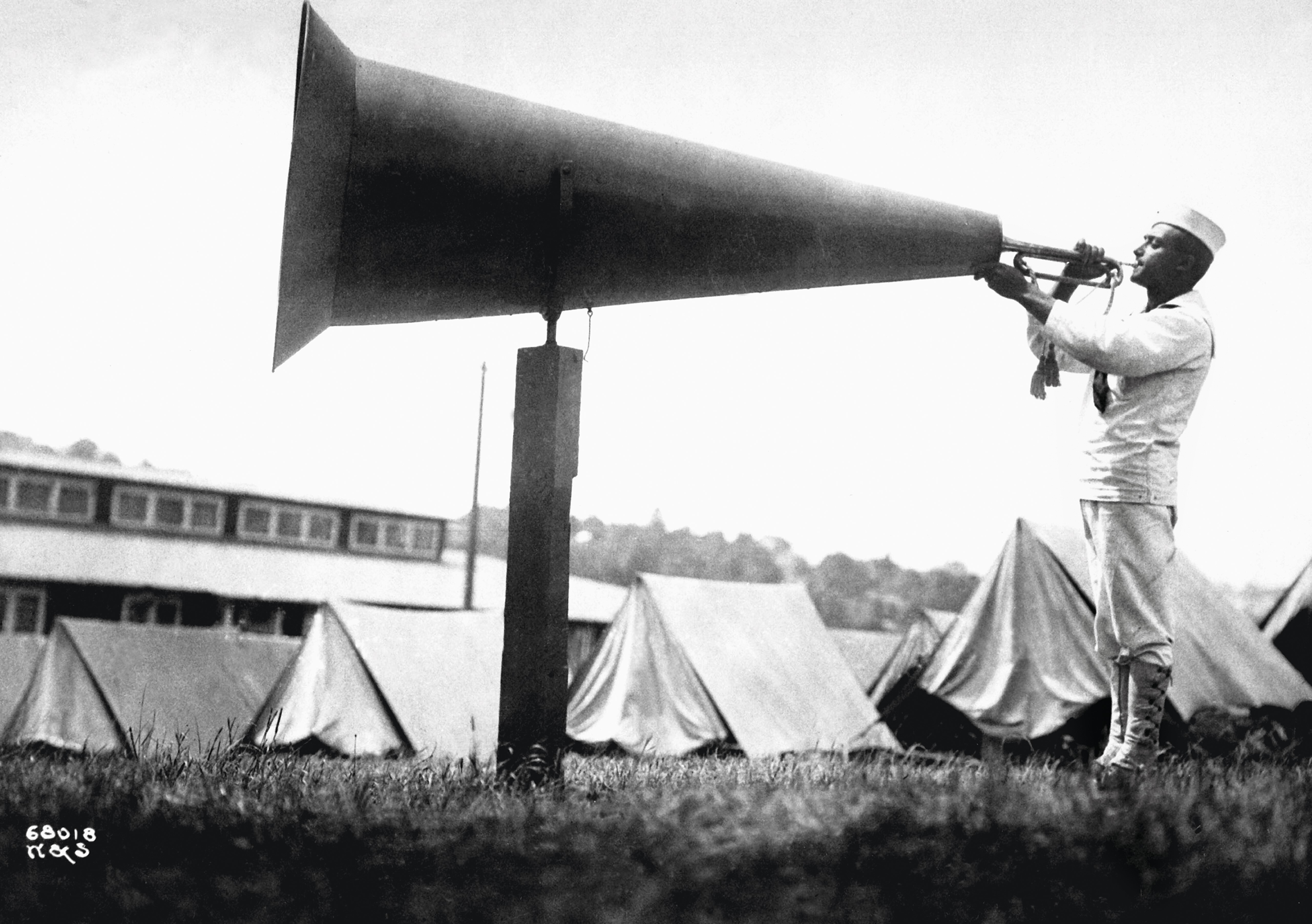 photo of solider blowing air horn