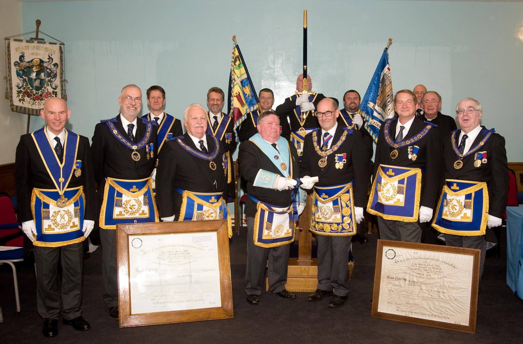 Northumberland Freemasons at the Amalgamation Meeting between Heart of Glendale Lodge No.4005 and Farne Lodge No.5228