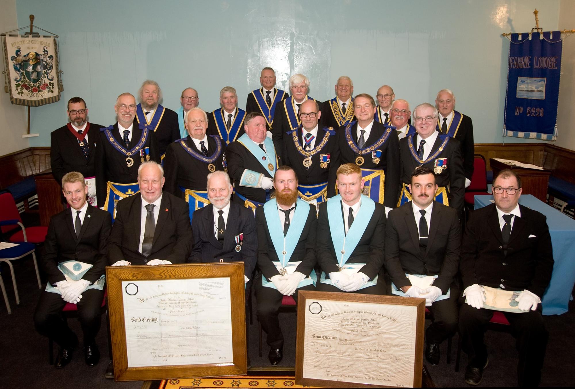 Northumberland Freemasons at the Amalgamation Meeting between Heart of Glendale Lodge No.4005 and Farne Lodge No.5228