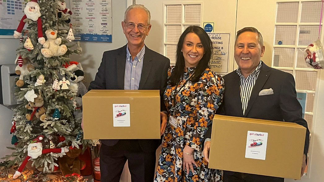 Delivering art materials to Changing Pathways – Clive Cheeseman of Henry de Gray Lodge, Siobhan of Changing Pathways and Chris Bushell of Thurrock Lodge