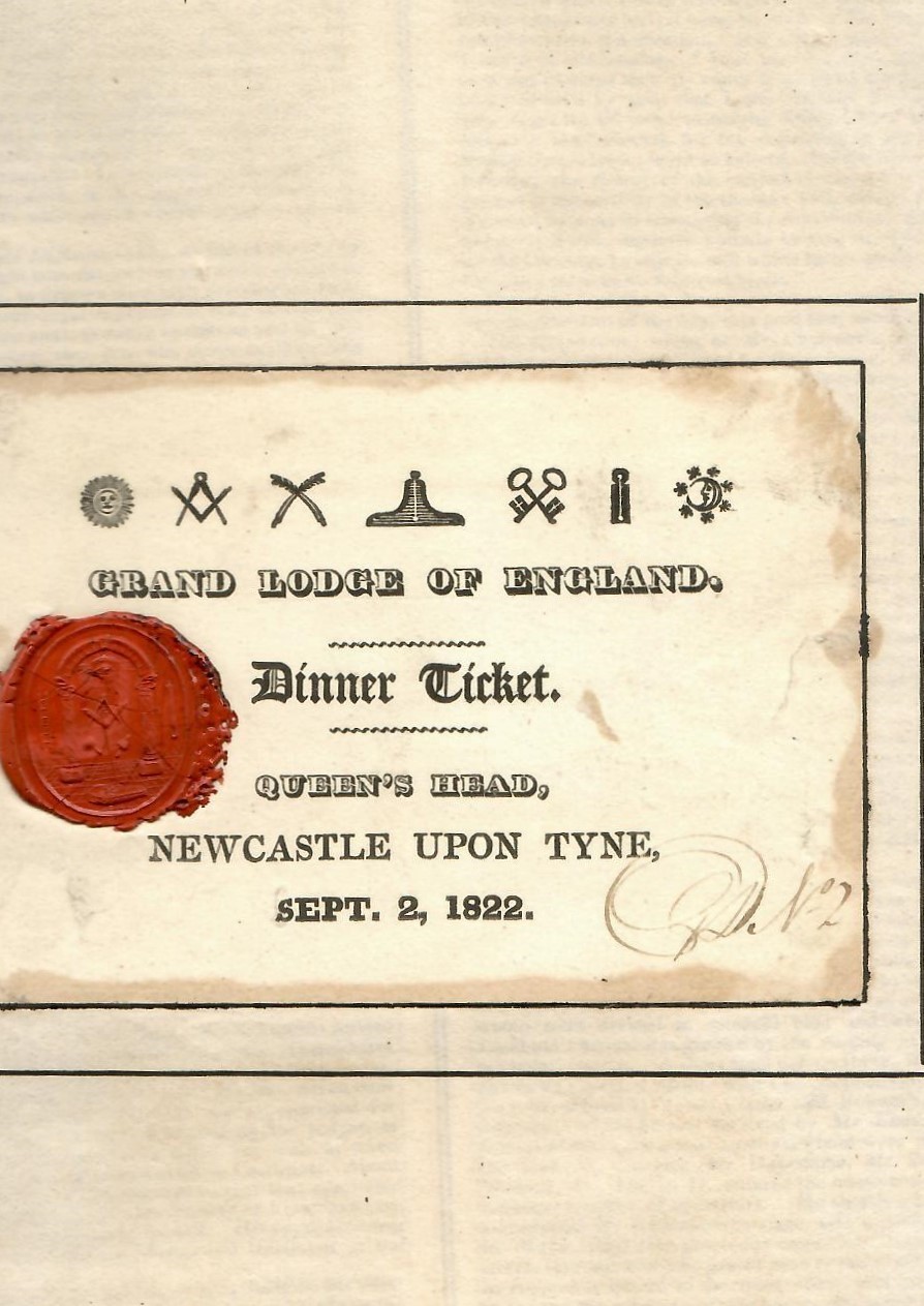 Grand Lodge of England 1822 dinner ticket