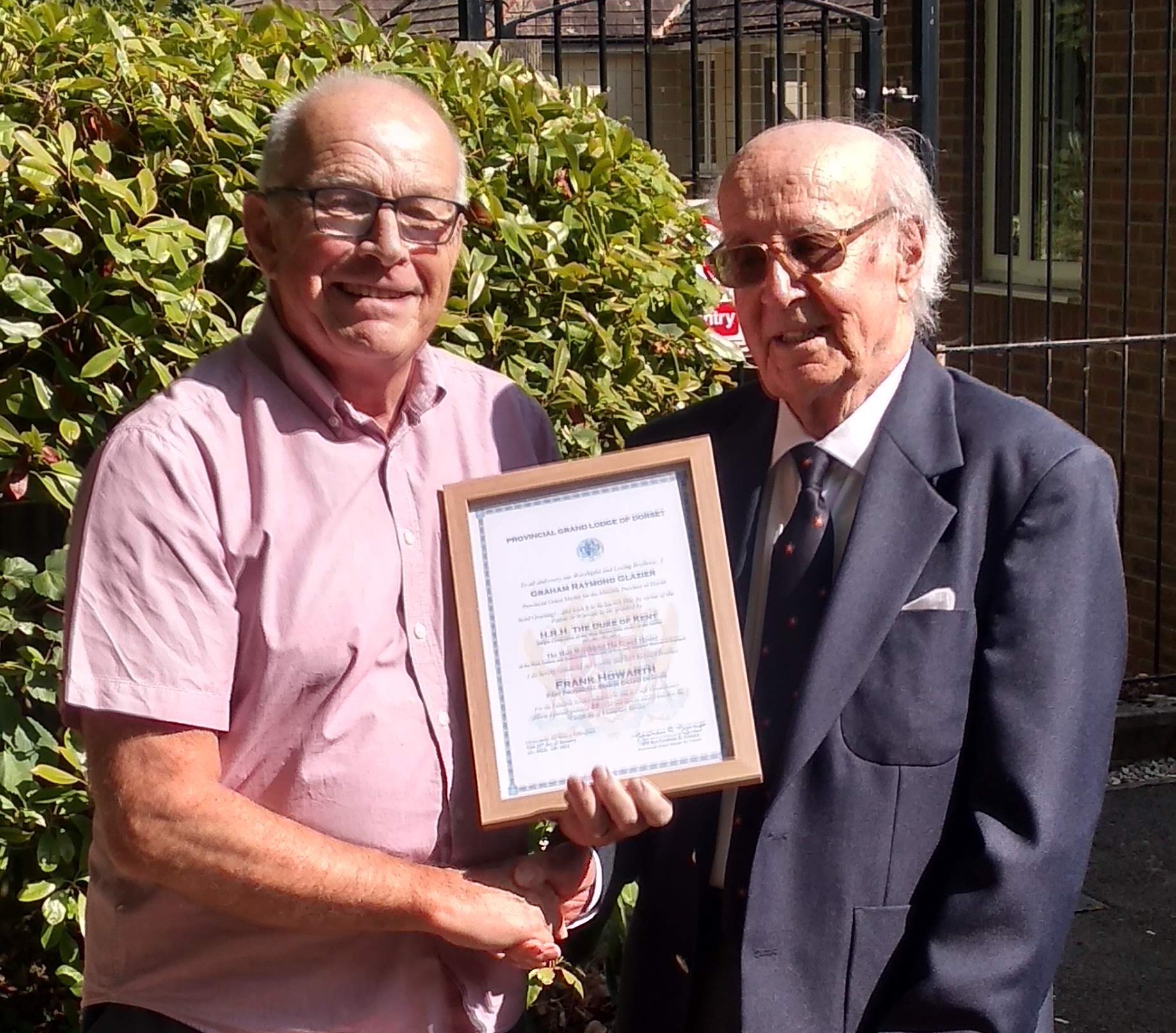 Dorset freemason Frank and Dorset Provincial Grand Master Graham Glazier