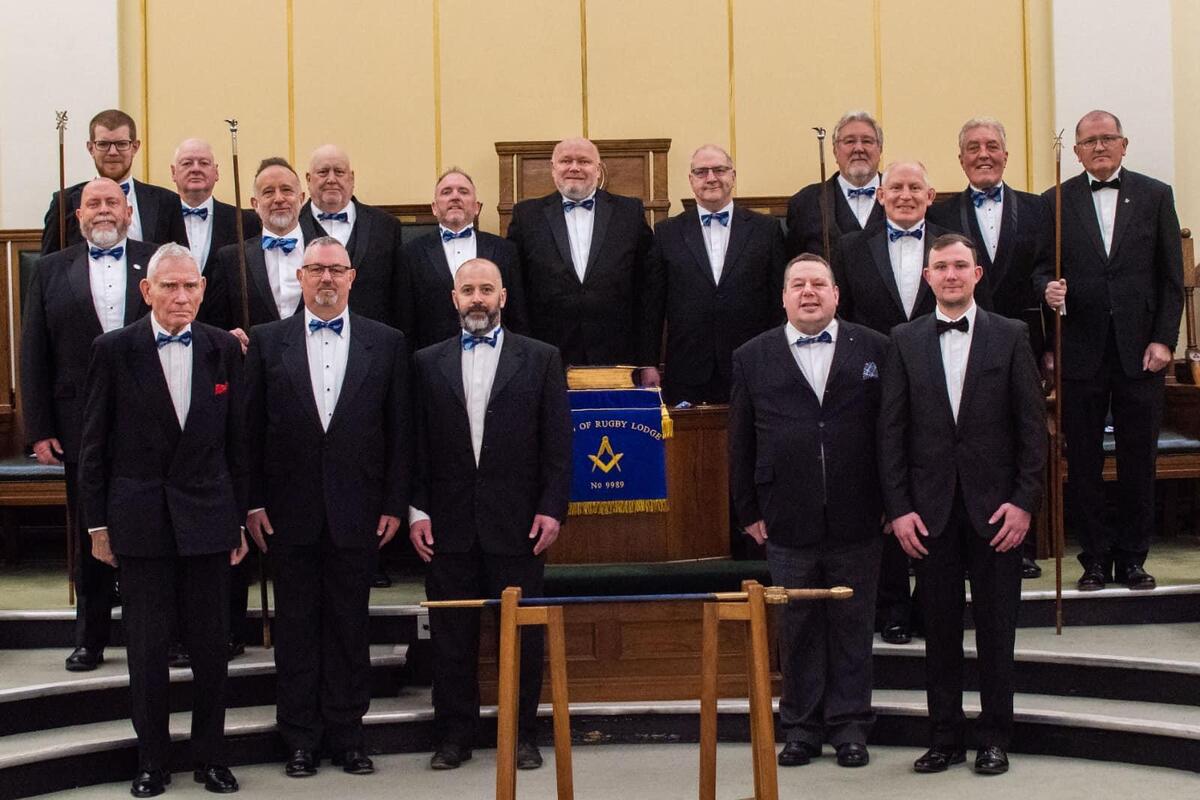 Perry Stewart- Halford (Front Right) and the Union of Rugby Lodge members