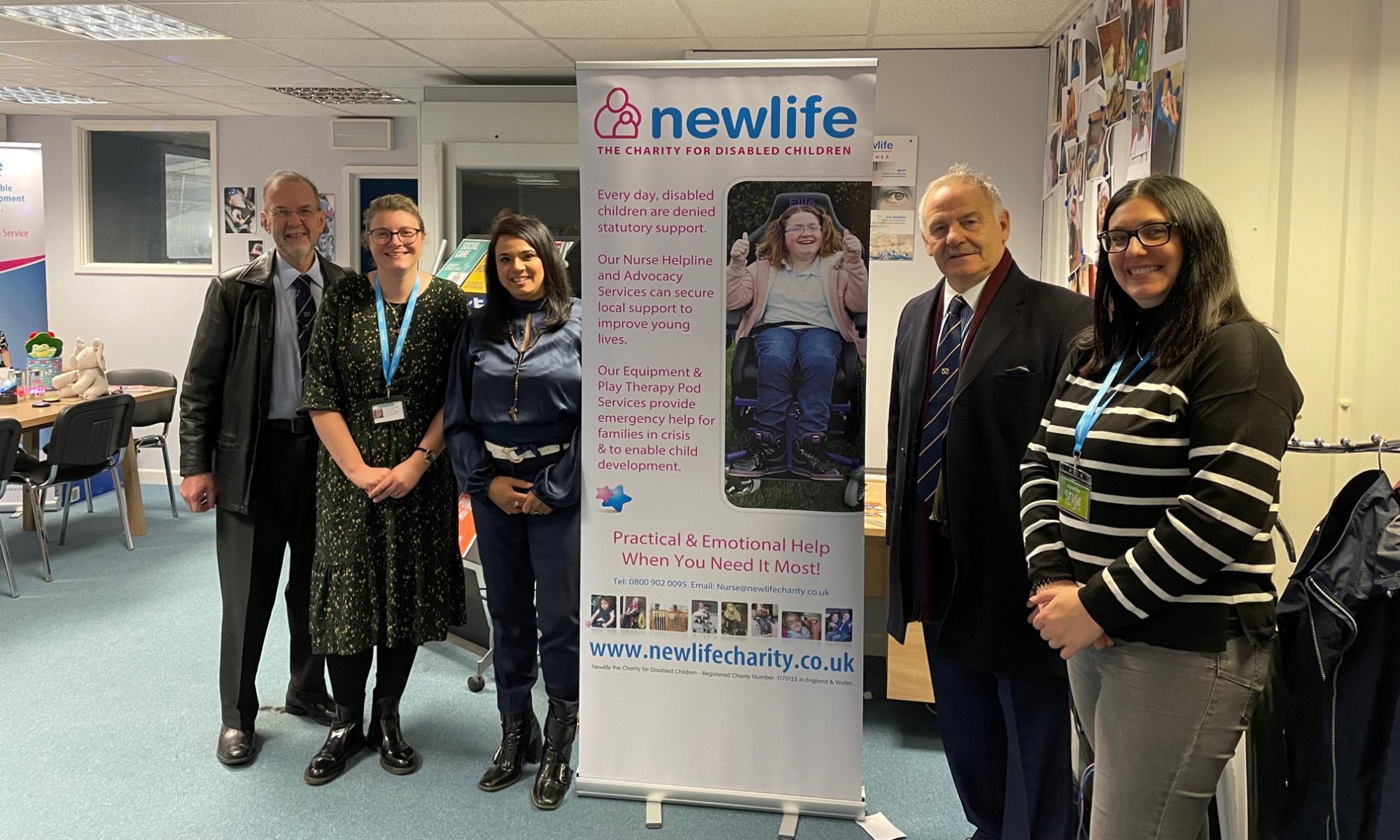 John Skellern and Reg Sargeant with Heather Hill, Play Therapy Pod Manager, Kamaljit Dulai, Child and Family Support Manager, and Jeanette Finazzi., Services Operations Manager.