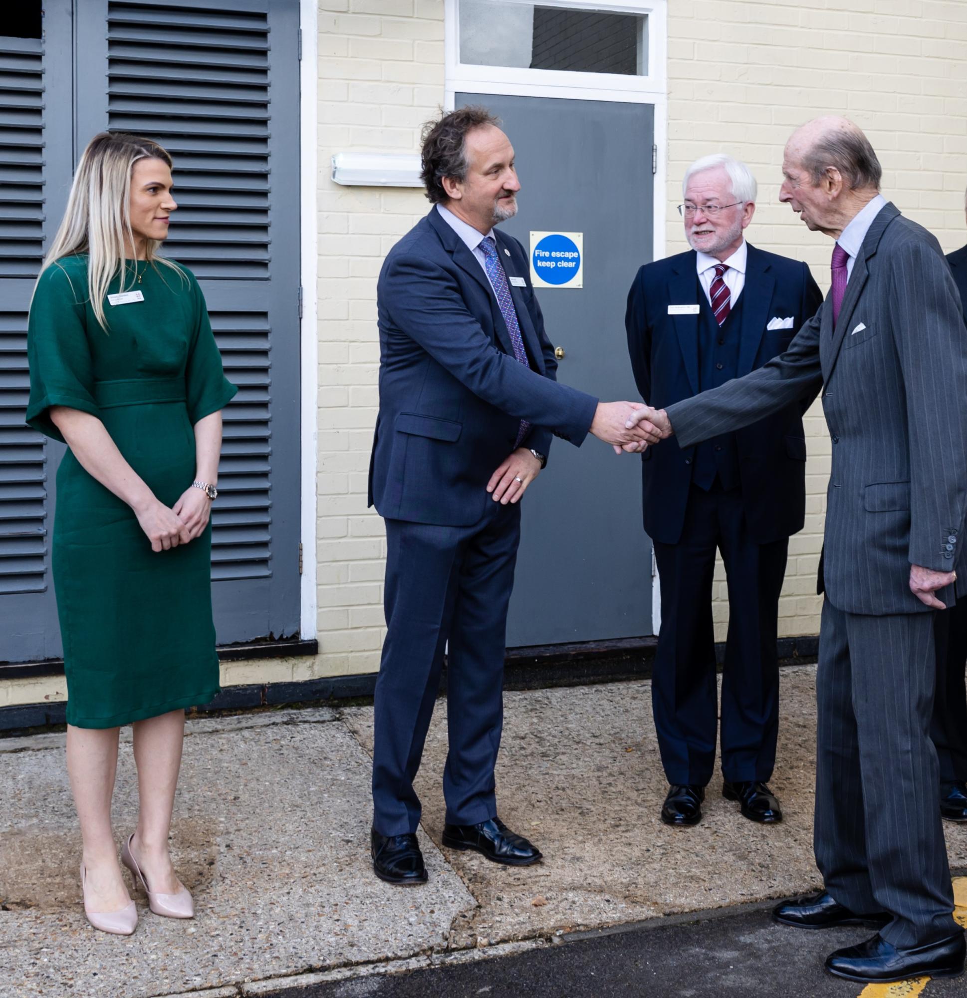 HRH The Duke of Kent meets RMBI Care Co. Home Prince Philip Duke of Edinburgh Court Home Manager Abigail Cranston, RMBI Care Co. Managing Director Mark LLoyd, and Chairman of RMBI Care Co. John Boyington CBE. 