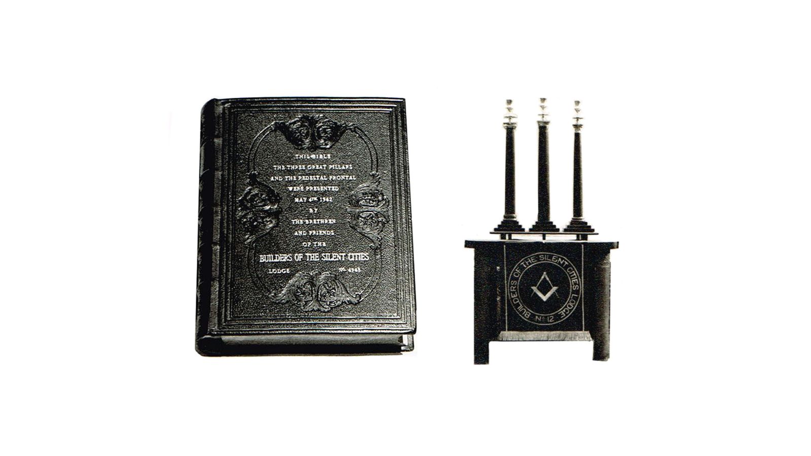 The Bible and Pedestal of Builders of the Silent City Lodge