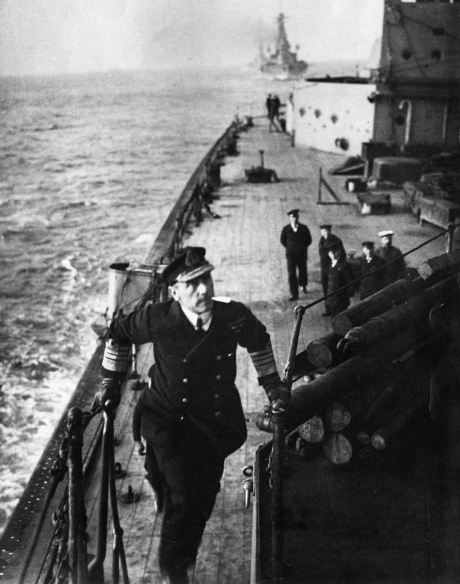 Admiral John Rushworth, climbing onto the bridge of the Flagship, HMS Iron Duke, c.1916