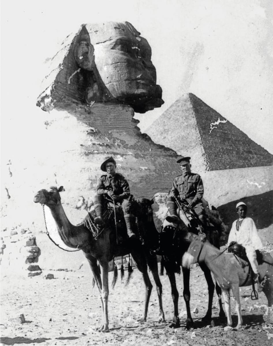 Australian Soldiers on Camels in front of the Sphinx, Egypt, c.1915