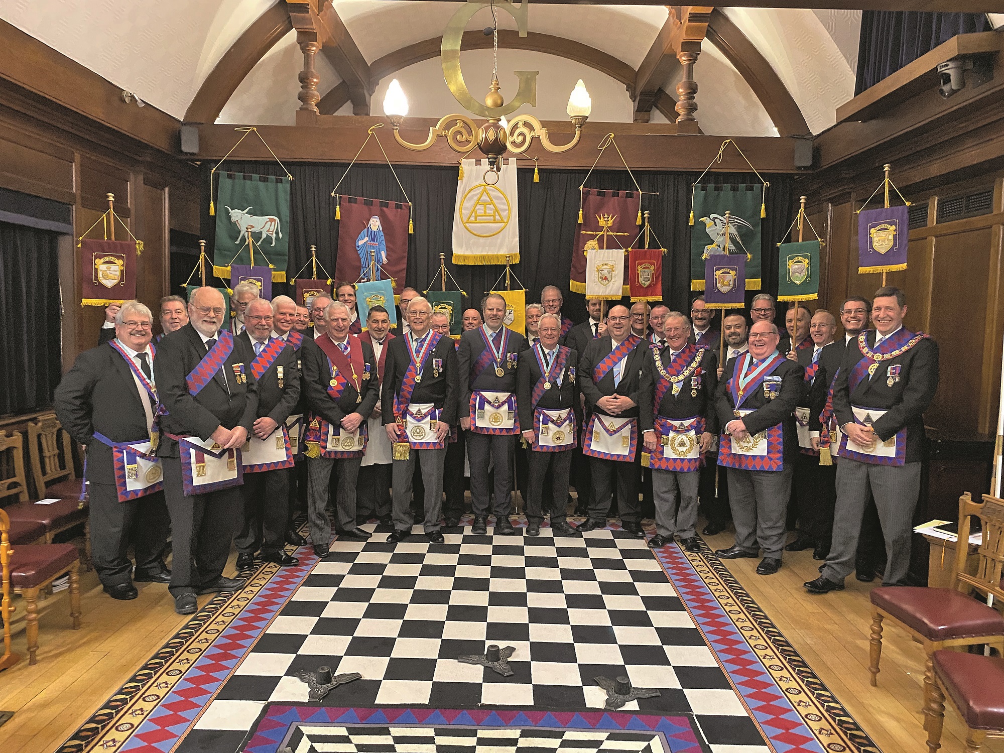 Cambridge Freemasons in a Lodge room