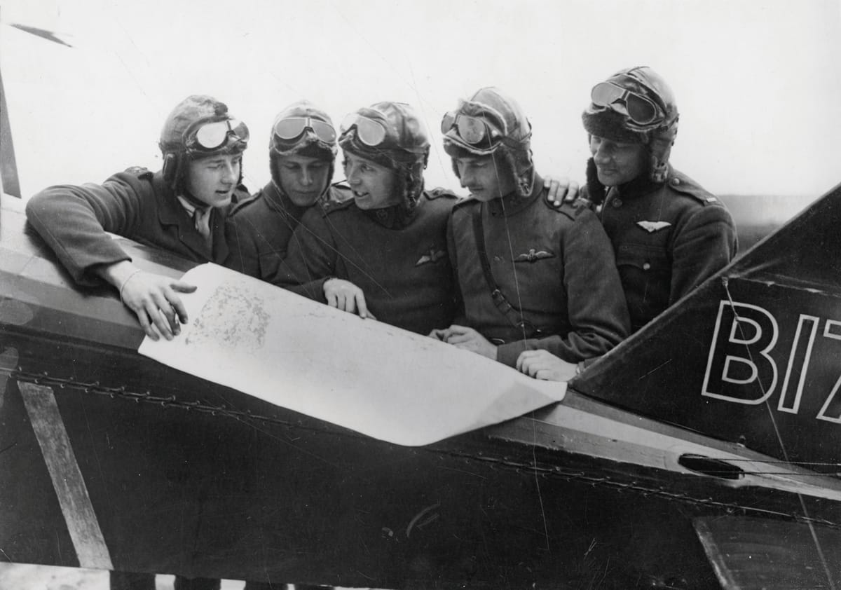 British Pilot from a RAF Squadron with an American, Canadian, New Zealand and South African Pilot, c.1918