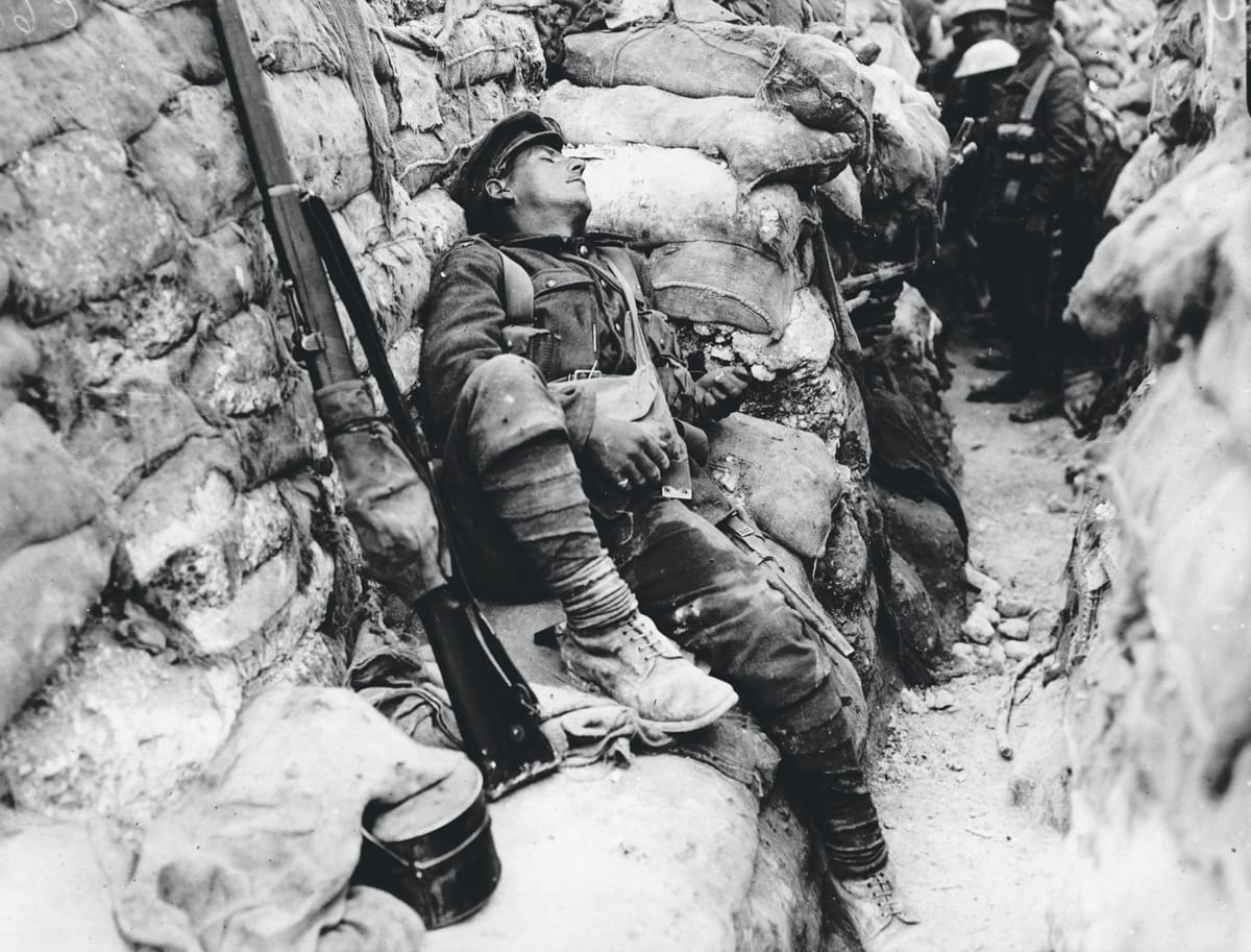 British Soldier Asleep in Trench