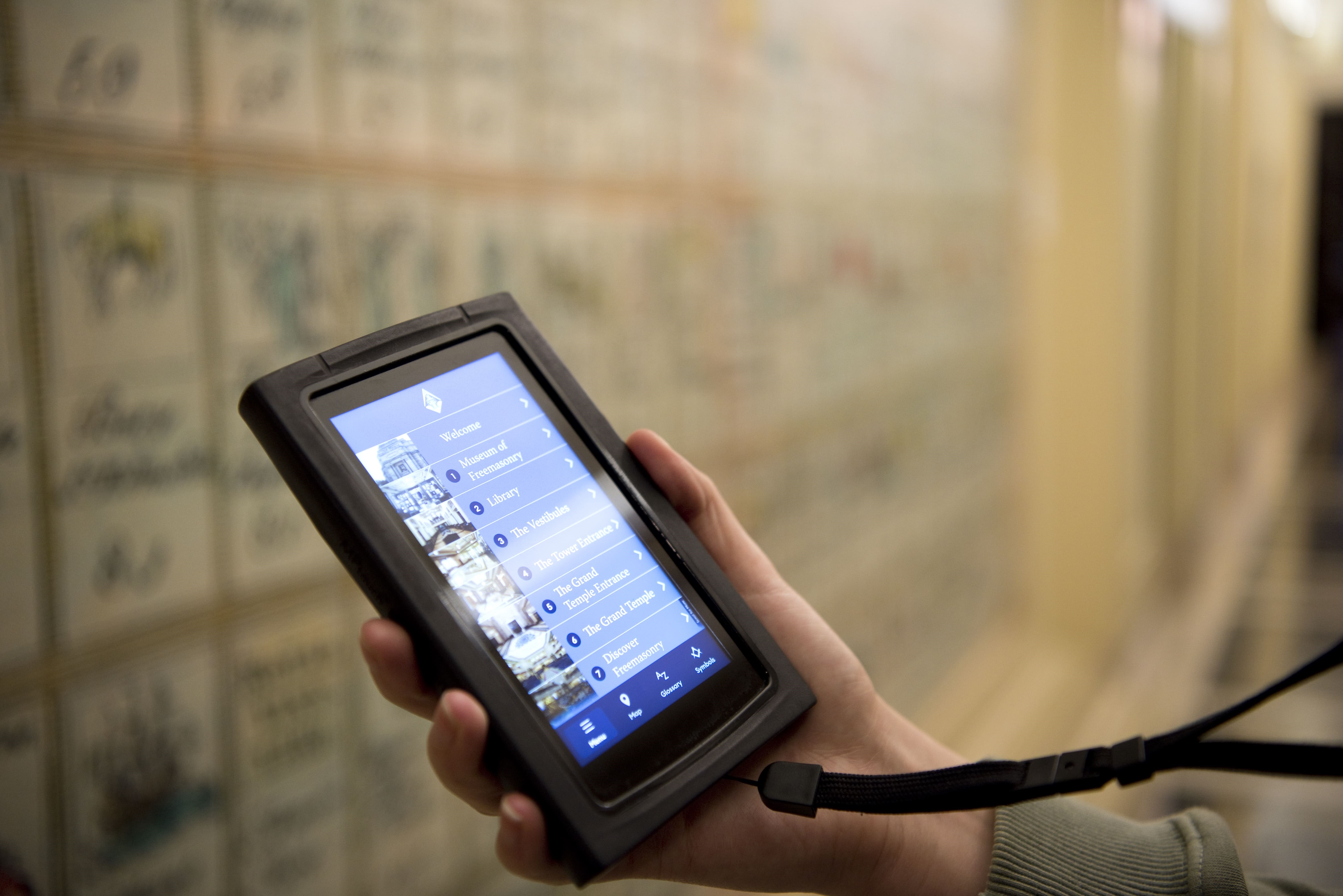 The digital tour handset offered by the Museum of Freemasonry