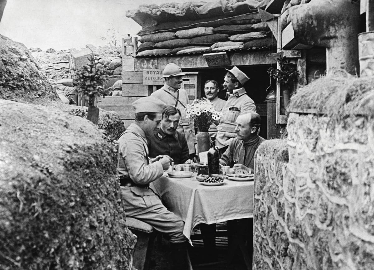 French soldiers at dinner