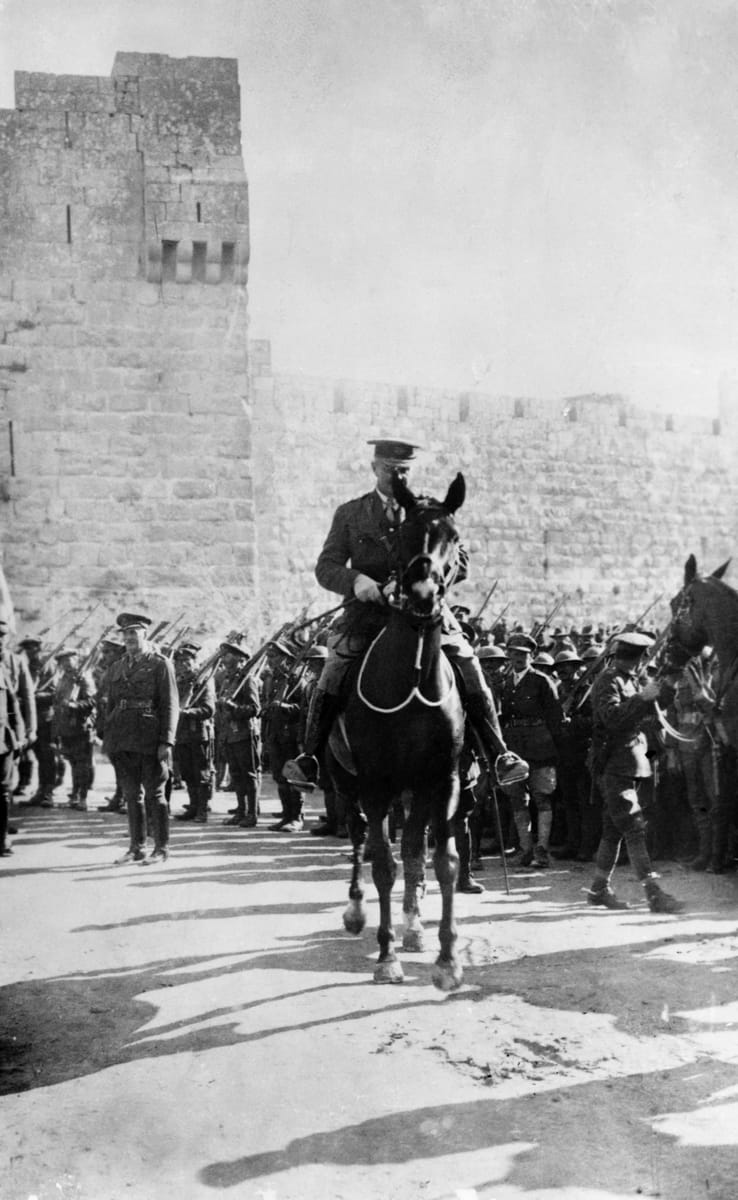 General Edmund Allenby rides through Jaffa Gate into the captured city of Jerusalem, January 1917 Hulton Deutsch Collection/CORBIS/Corbis via Getty Images