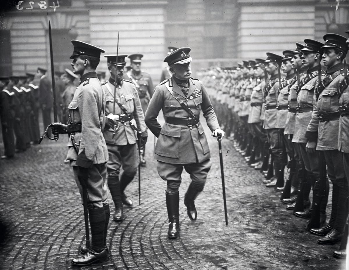 General John Denton Pinkstone French reviews a line of cadets before presenting them with medals, 17 October 1916 Topical Press Agency/Getty Images