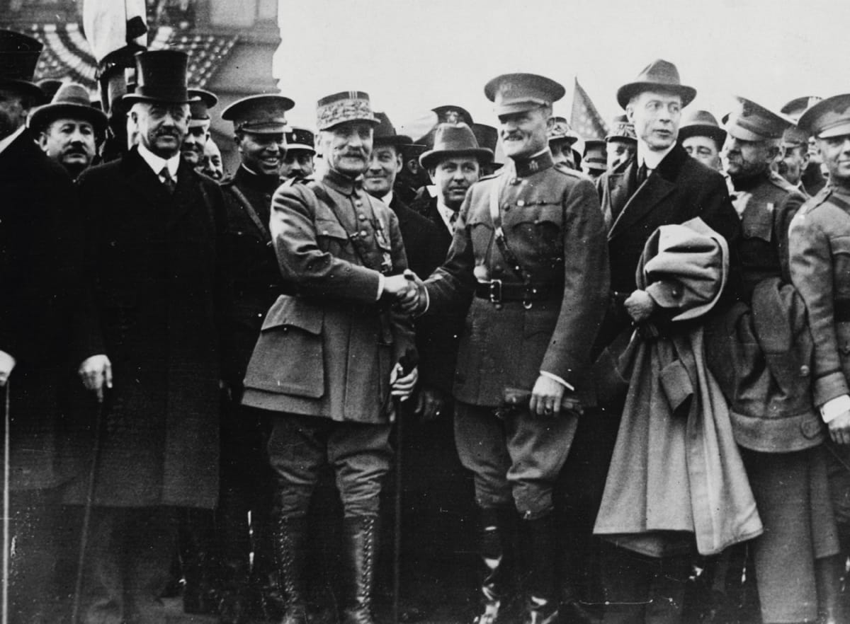 General Pershing and General Foch during Foch’s visit to the United States after WWI, c.1921 Keystone/Hulton Archive/Getty Images
