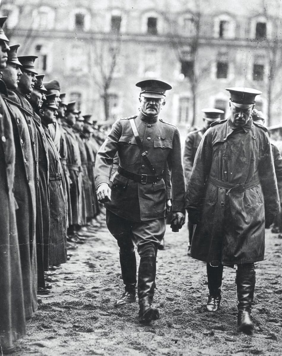 General Pershing inspects troops in Brest, France, c.1918