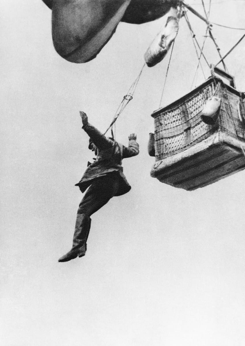 A German Soldier Jumps from Observation Balloon