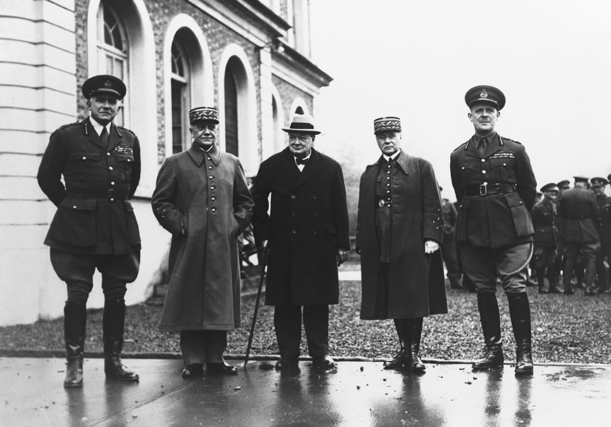 Churchill in France to see General Gamelin present the Grand Cross to Viscount Gort, VC and General Ironside, 15 January 1940