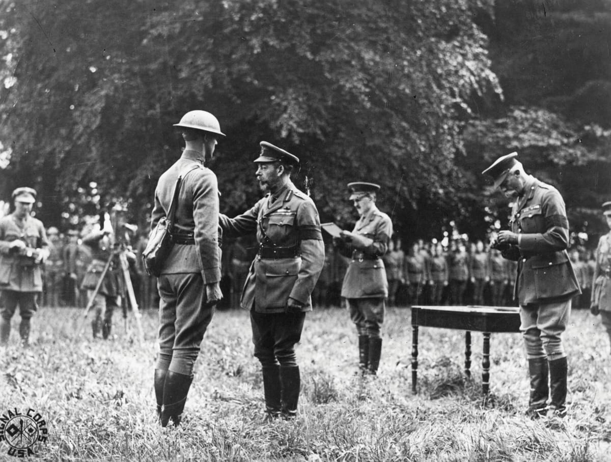  King George V Decorates Lieutenant Yagle of the Signal Corps for Bravery