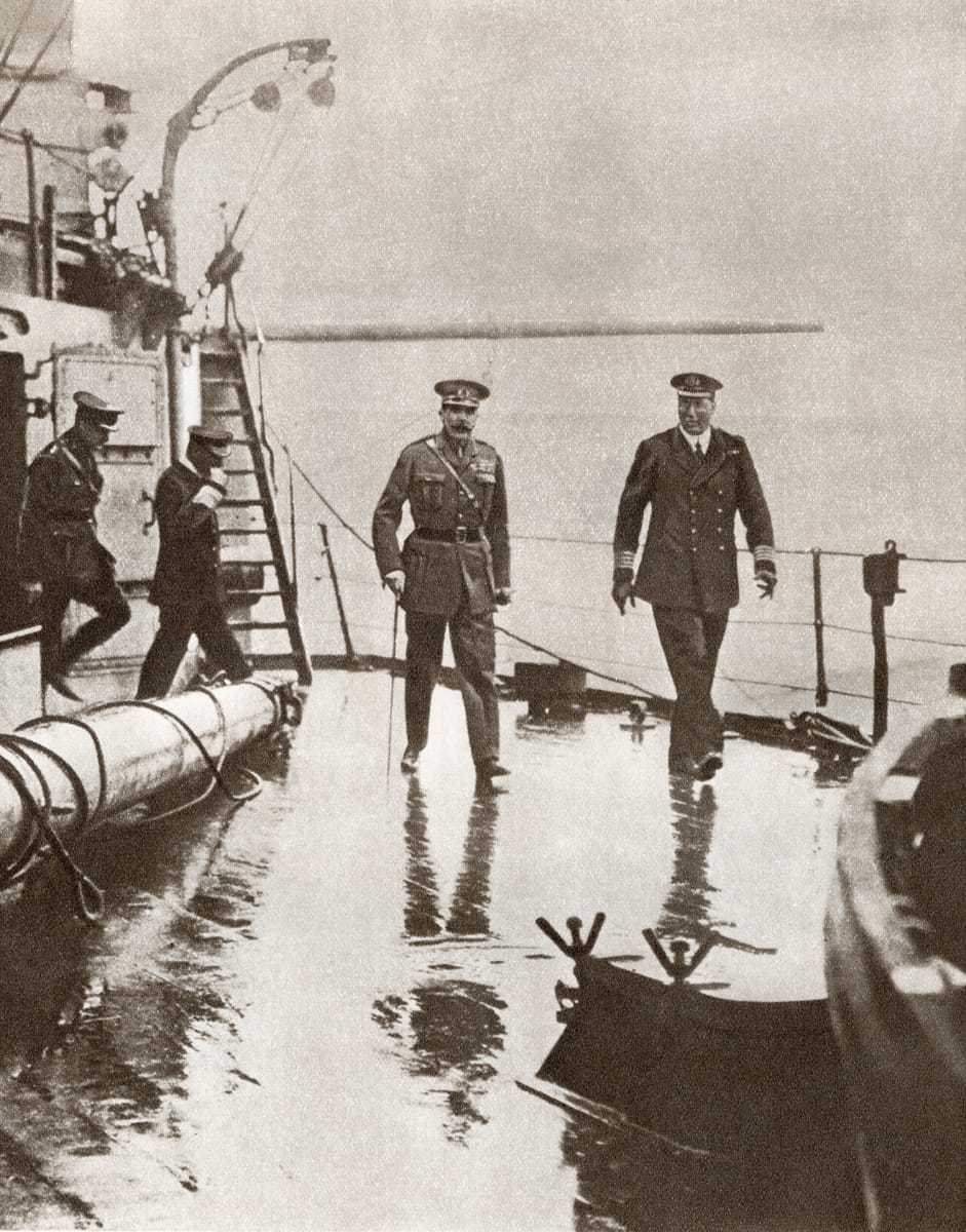 Kitchener with Admiral Sir Frederic Dreyer on board the Flagship HMS Iron Duke at Scapa Flow, Orkney, June 1916