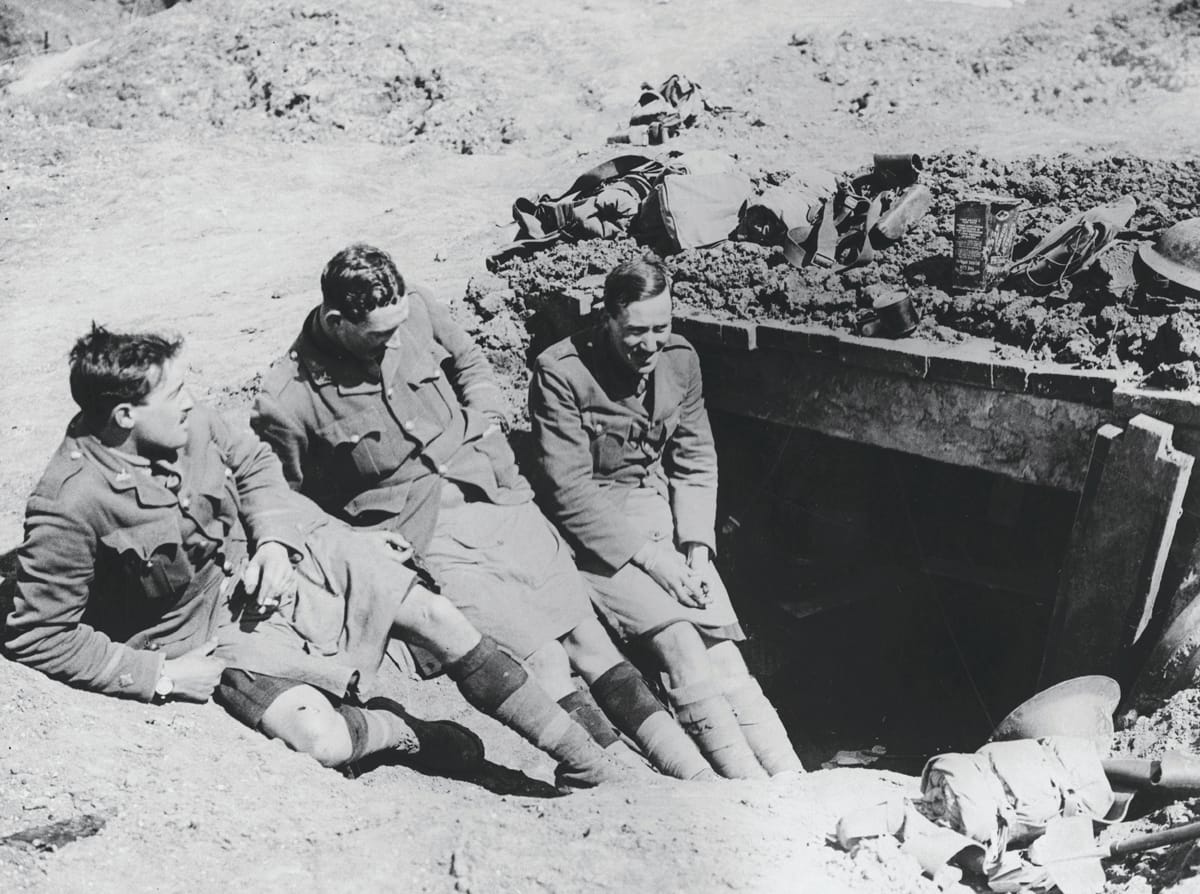 Three Officers of the Gordon’s Chatting in Dugout,