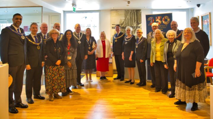 Members of Essex Freemasons Provincial Executive with representatives of HFAF, OWF, local dignitaries and museum trustees