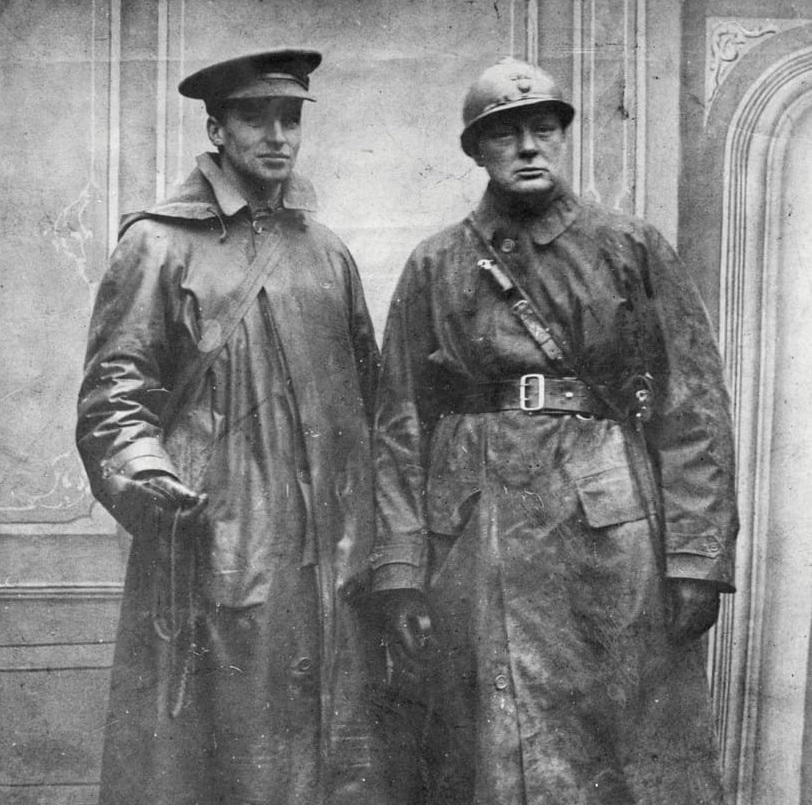 Winston Churchill as 1st Colonel, Commanding the 6th Battalion of the Royal Scots Fusiliers with Major Archibald Sinclair, second in charge, in the Ploegsteert Wood, Belgium, 11 February 1916