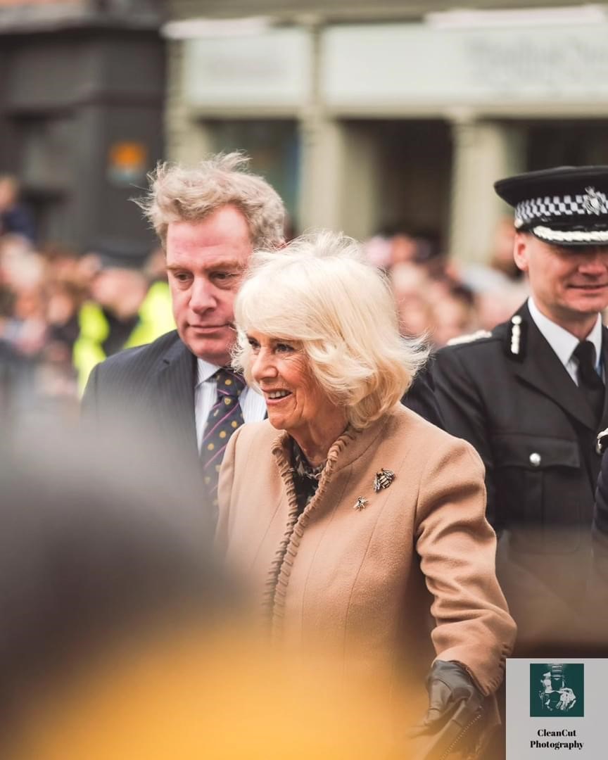 Her Majesty Queen Camilla, being escorted by Freemason Stuart Jones