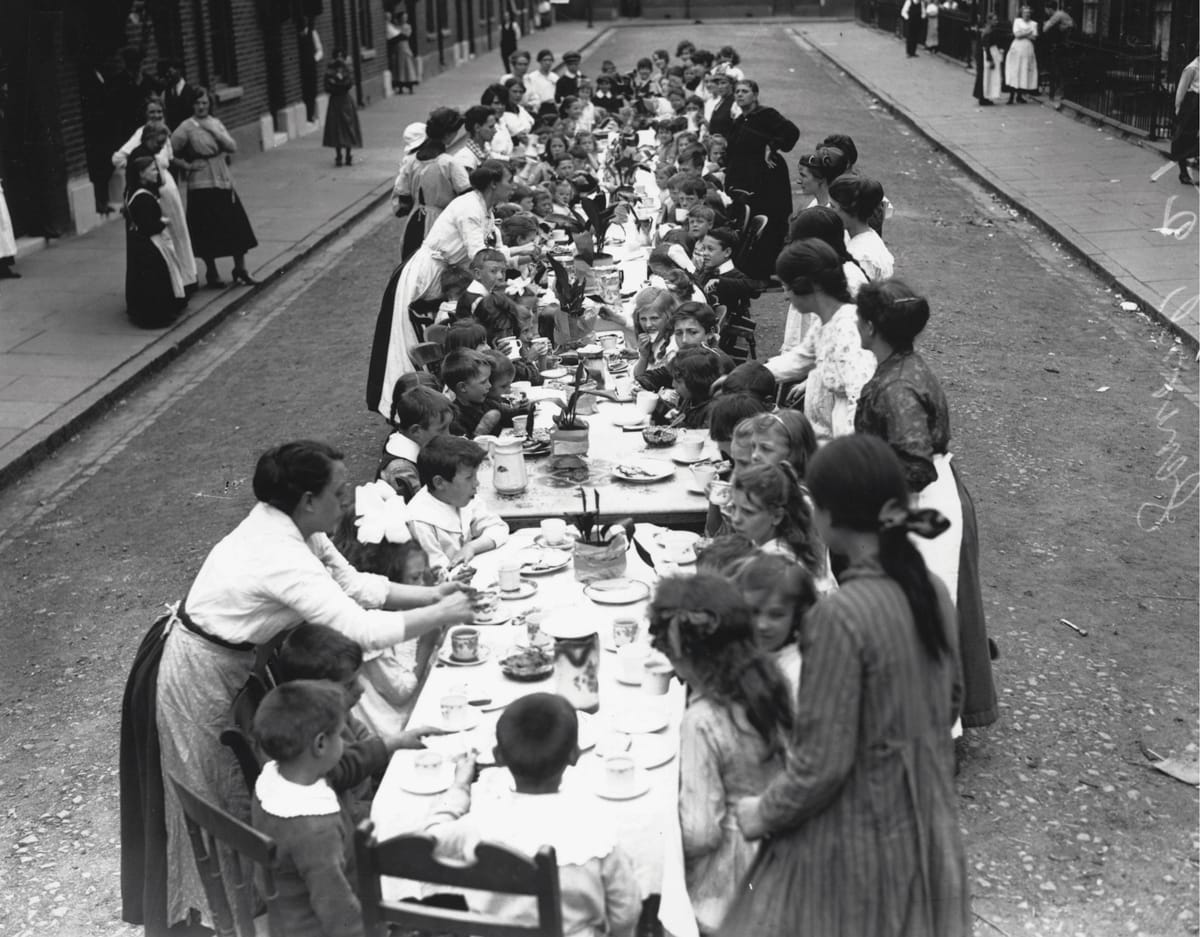 Street party celebrating the end of war, c.1919