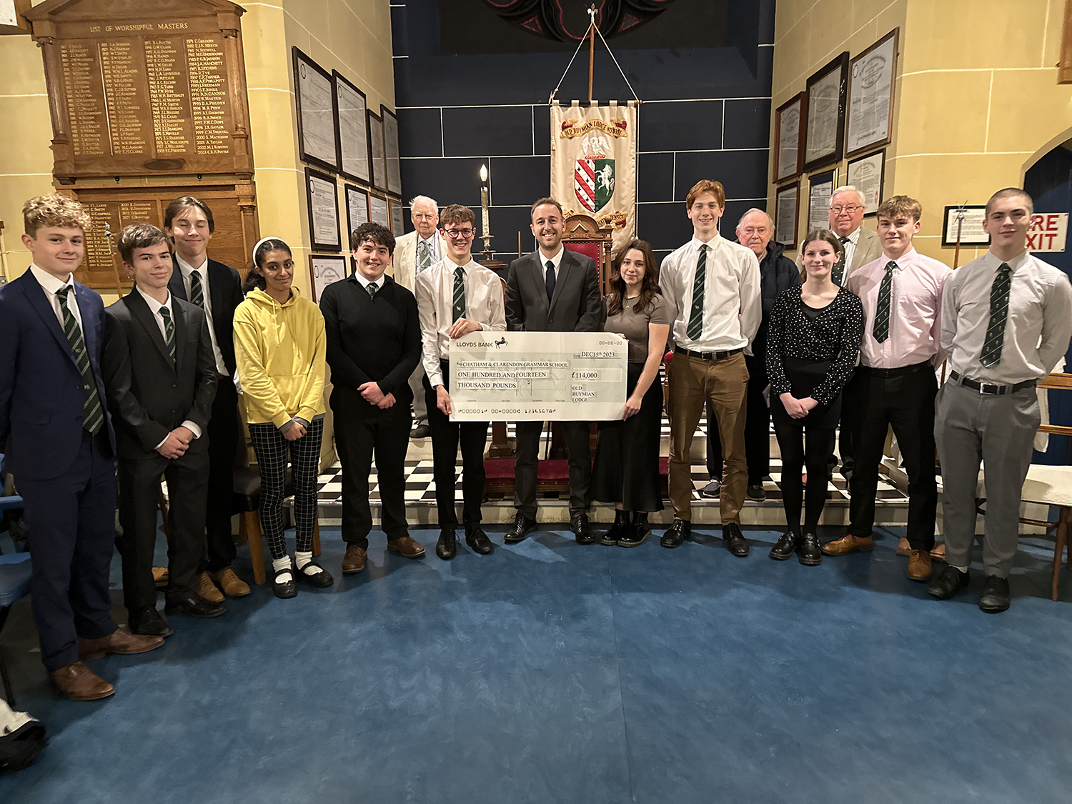 East Kent Freemasons presenting cheque to Ramsgate students