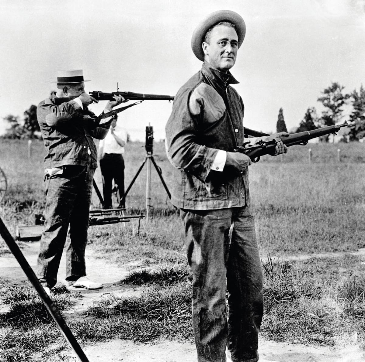 Franklin Roosevelt, Assistant Secretary of the Navy, on a rifle range at Indian Point, c.1916