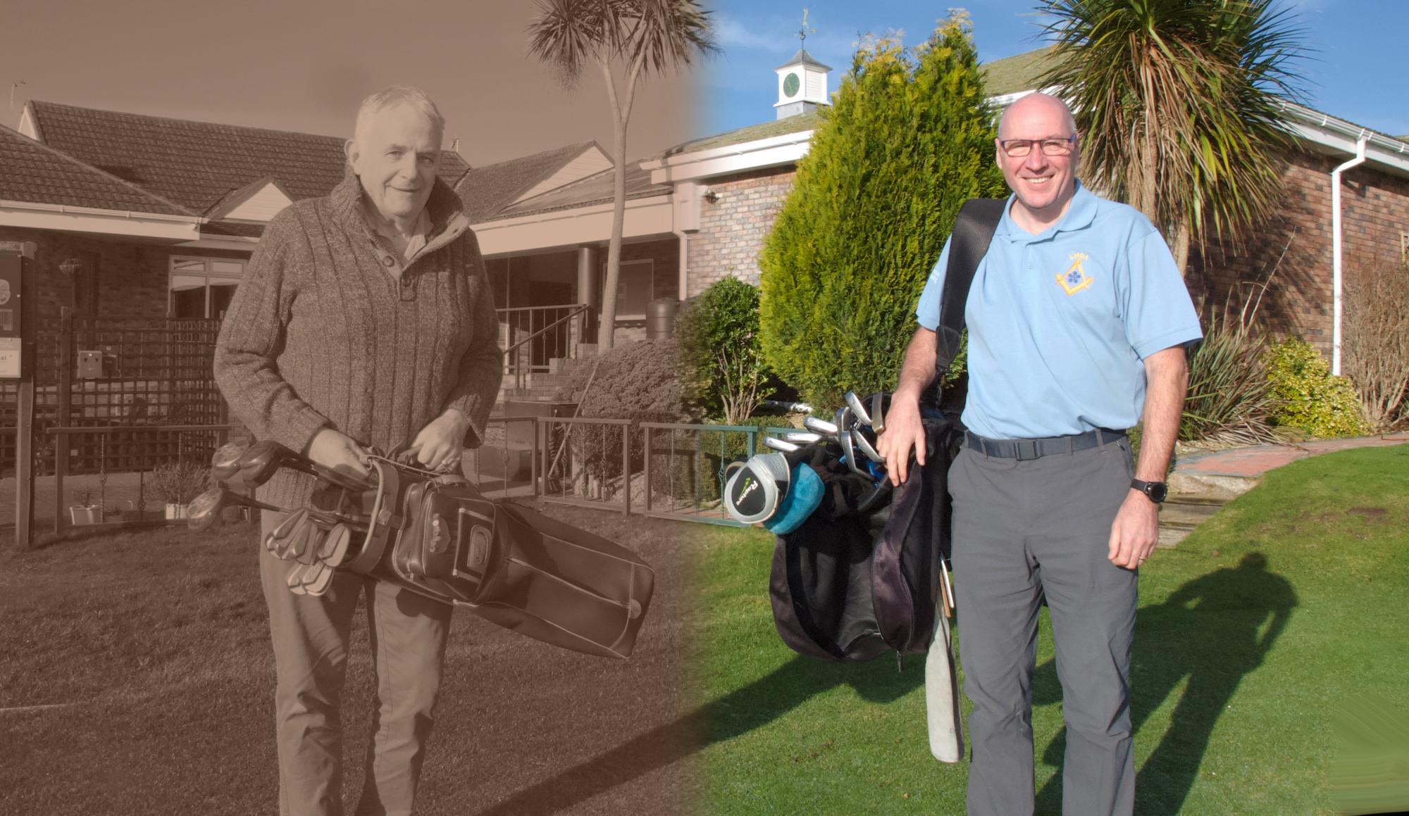Centenary match organisers Mick Wright, left, and Barrie Graham illustrate the past and present of the Lincolnshire Masonic Golfing Association