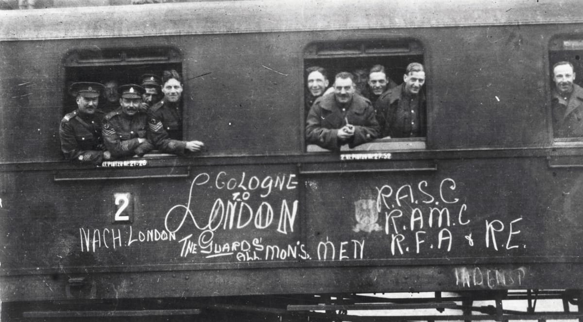 The last of the guards leave Cologne bound to London, c.1918