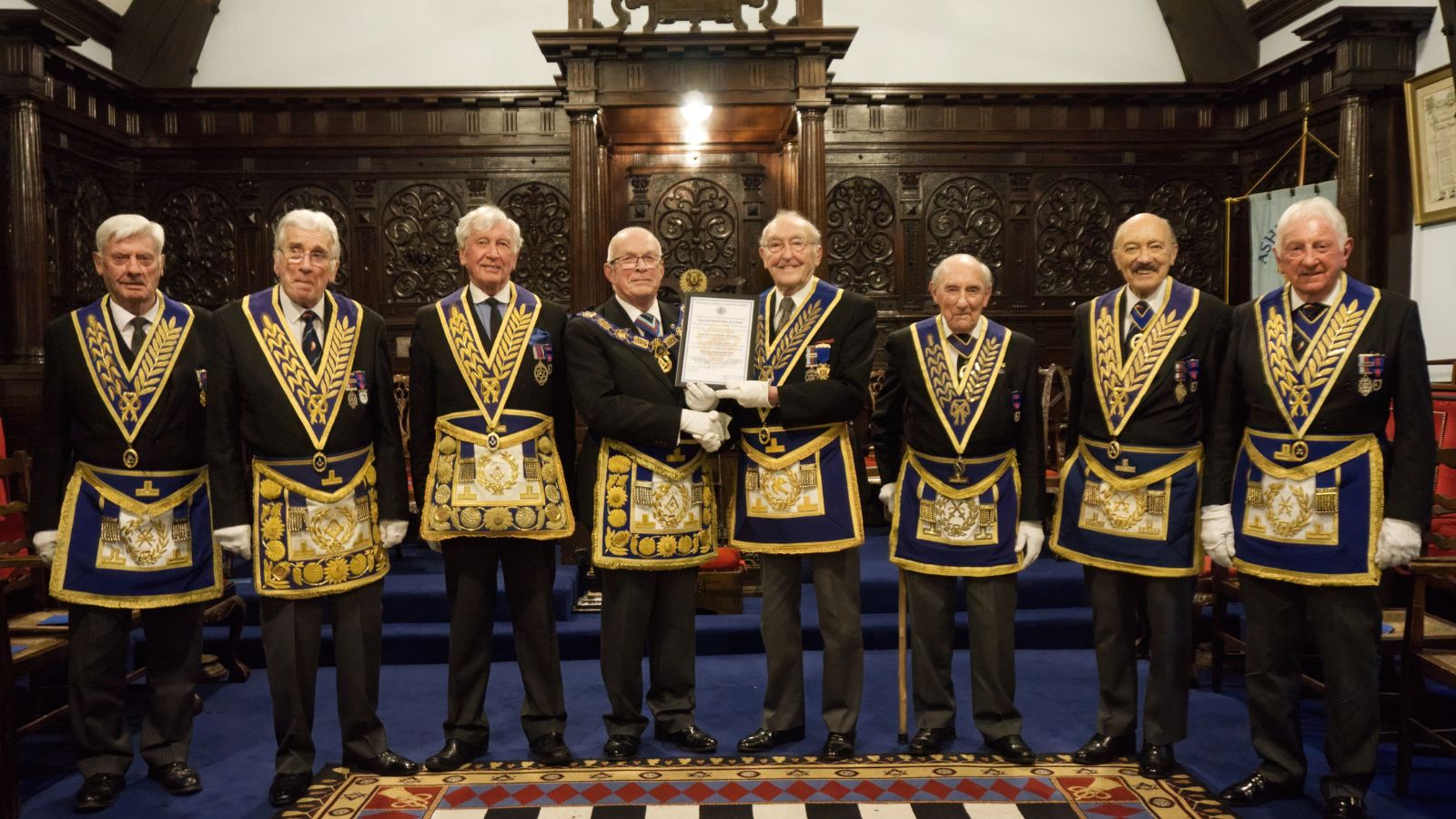 Members of Ashley Lodge commemorating Rons 50 years as a Freemason 