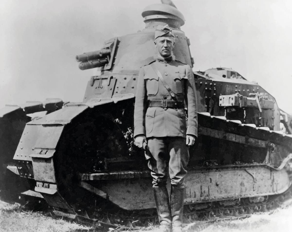George Smith Patton in front of a Renault FT-17 in France, c.1918