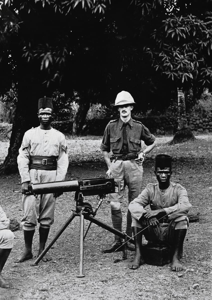 Lieutenant Colonel John Henry Stephen Dimmer, VC, with two members of the King Edward VII’s African Rifles, c.1911