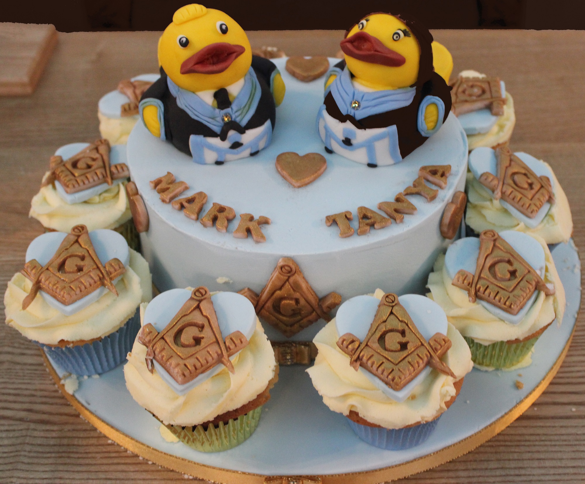 Mark and Tanyas Masonic themed wedding cake