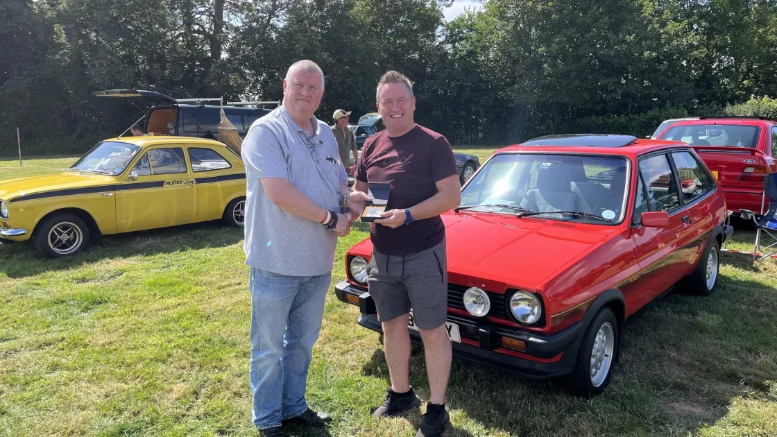 Chris Evans awards the owner of a MK1 Ford Fiesta