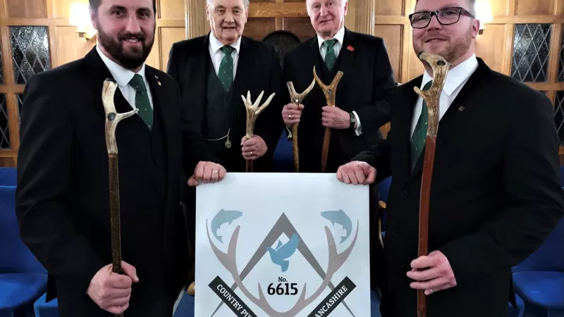 Proudly displaying the new wands. Pictured from left to right, are David Jenkinson, Mike Casey, Bob Reeves (Wand maker) and Will Buchanan 