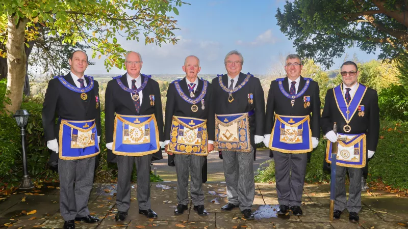 Group Shot with Freemasons Richard Winter, Ben Batley, Ray Guthrie, David Medlock, Tony Guthrie and Neil Beckett