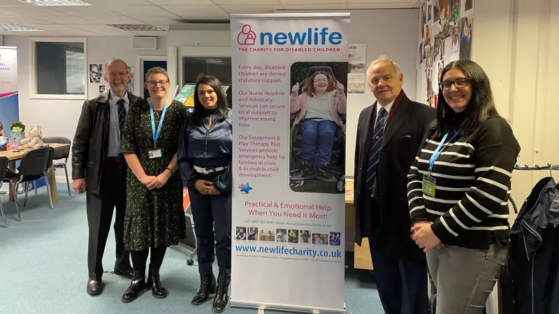 John Skellern and Reg Sargeant ​​​​​with Heather Hill, Play Therapy Pod Manager, Kamaljit Dulai, Child and Family Support Manager, and Jeanette Finazzi., Services Operations Manager.