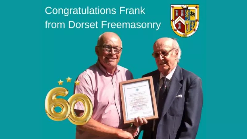 Dorset Freemasons photo on turquois background and Provincial logo