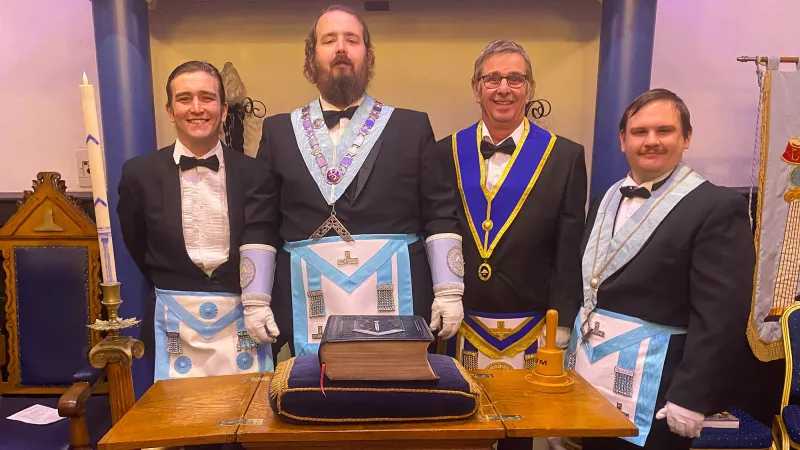 L- R Charlie Moore, Worshipful Master Daniel Moore, Terry Moore Jnr