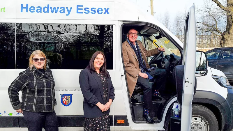 Stella Kerins, Head of Brain Injury Services, Joanna Wright Chief Executive of Headway Essex and Paul Tarrant, Provincial Grand Master of Essex Freemasons with the new minibus