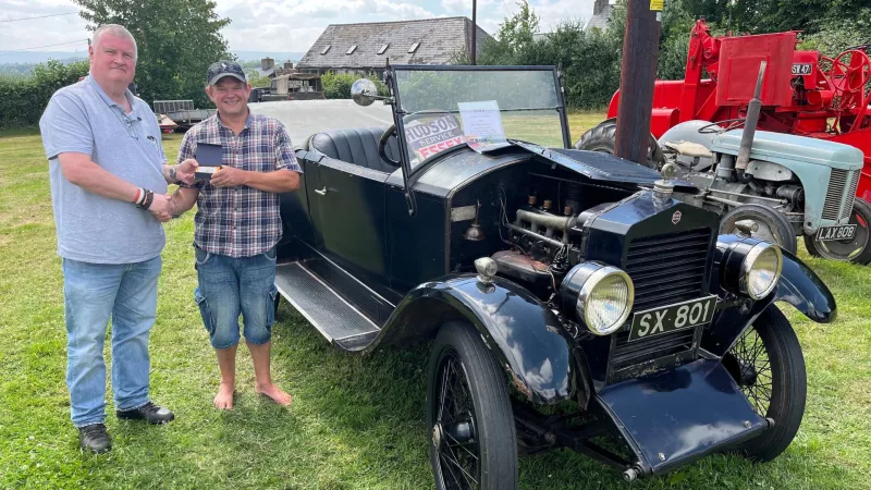 Judges Favourite award presented by Monmouthshire Deputy Provincial Grand Master Chris Evans to the owner of a 1911 Hudson Saloon car