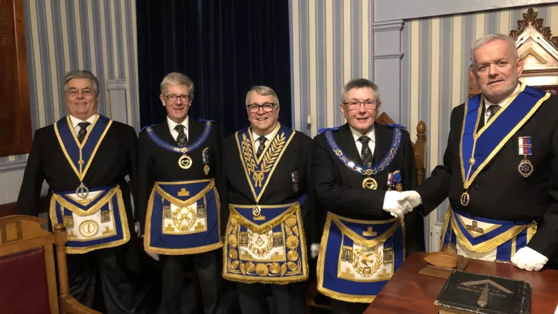 Torquay Freemasons at the Installation Meeting of Concordia Lodge, which was formed in India in 1905 and moved to England in 1966