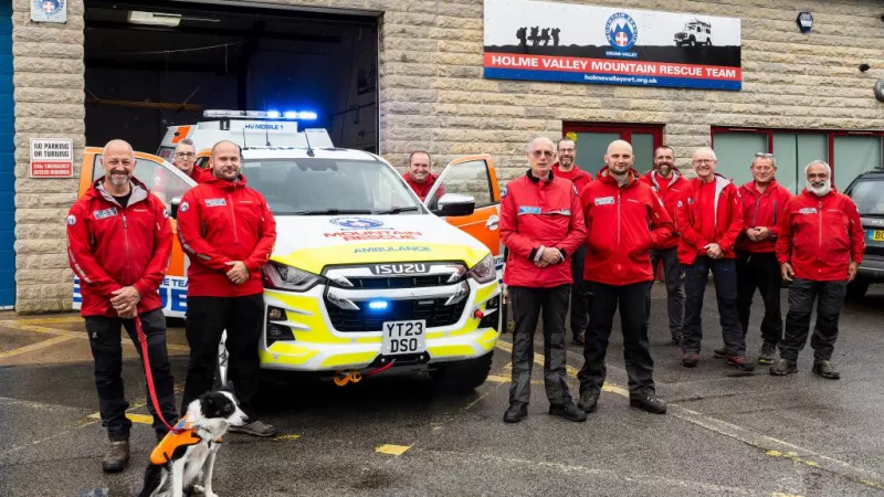 Yorkshire's Mountain Rescue team with a new Land Rover funded by Yorkshire, West Riding Freemasons